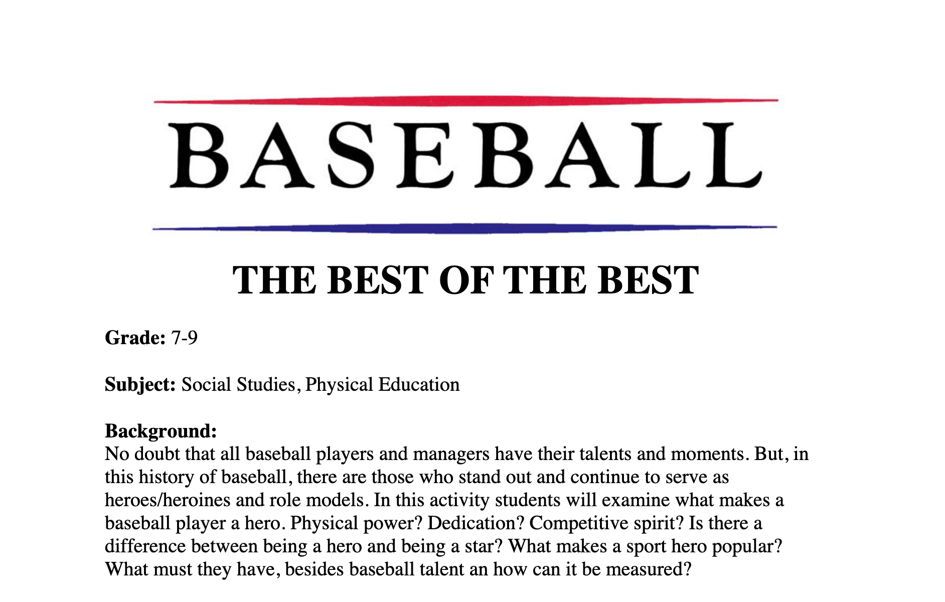 Baseball- The Best of the Best