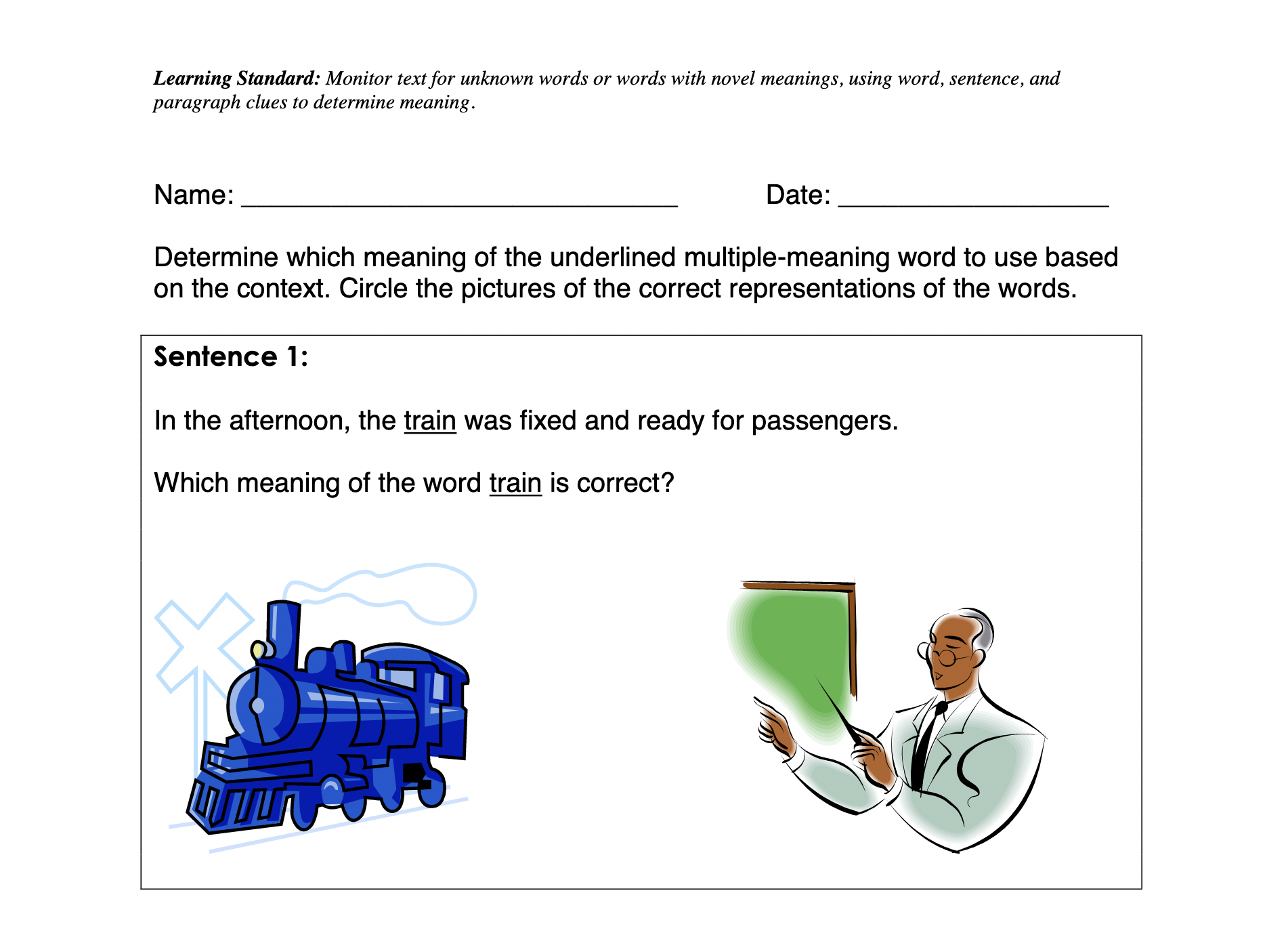 Multiple Meaning Words (modified worksheet)