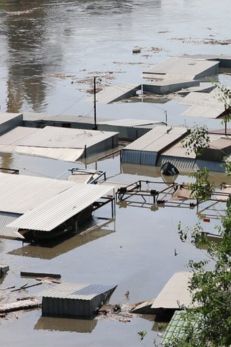 flooding from the breach in the dam in Ukraine