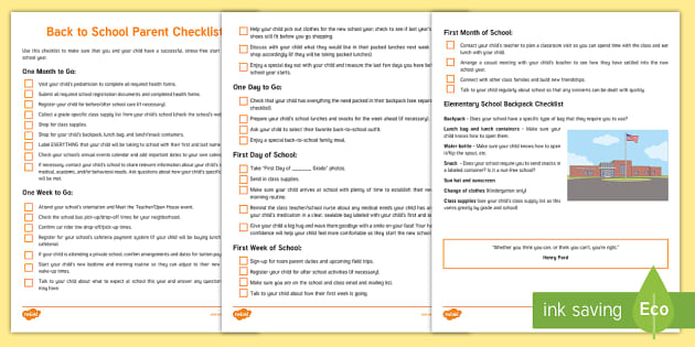 Back to School Checklist for Parents