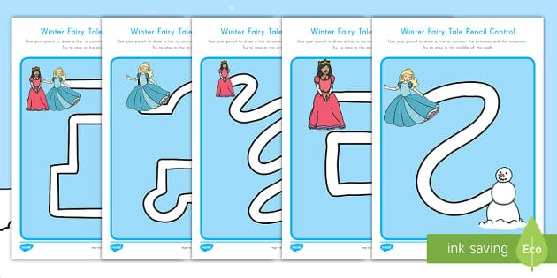 Winter Fairy Tale Pencil Control Path Worksheets