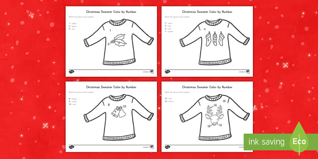 Christmas Sweater Color by Number Activity