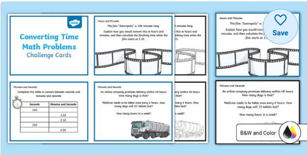 Measurement and Converting Time Math Problems Challenge Cards
