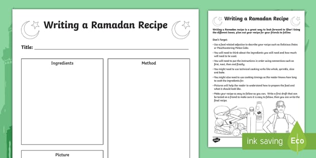 Ramadan Recipe Writing Activity