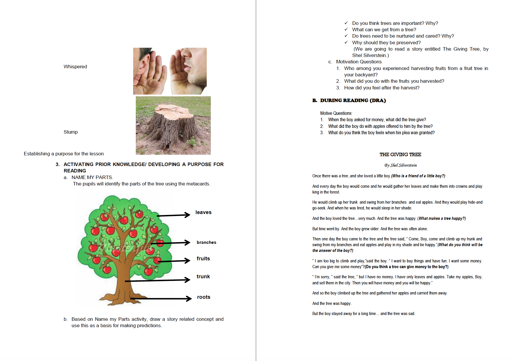 The Giving Tree by Shel Silverstein: Grade 4 ELA Lesson