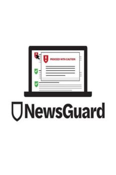 NewsGuard logo displayed on a laptop screen, emphasizing its role as a media literacy tool that helps users identify trustworthy news sources.