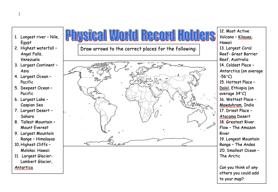 World map - physical geography activity