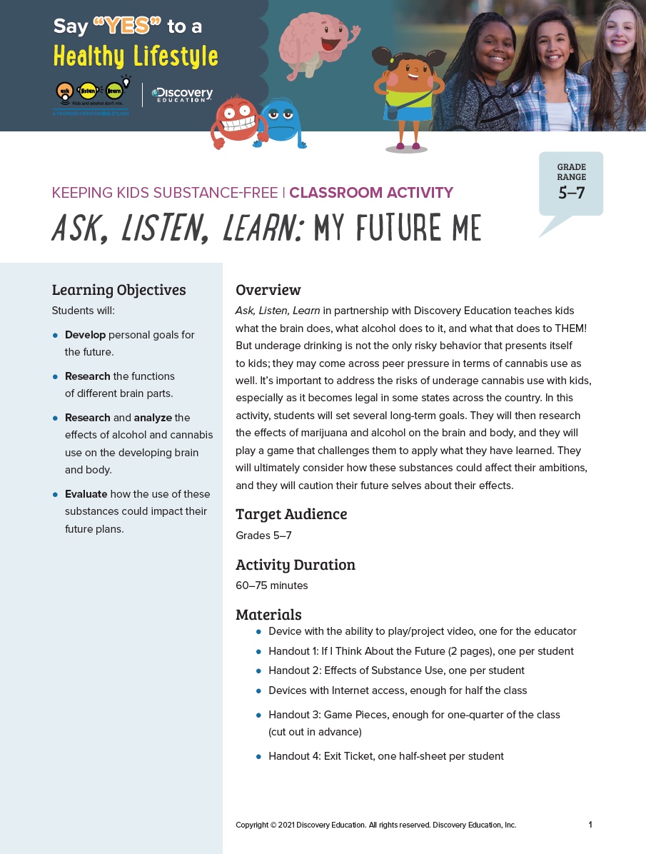 Keeping Kids Substance Free Activity: My Future Me