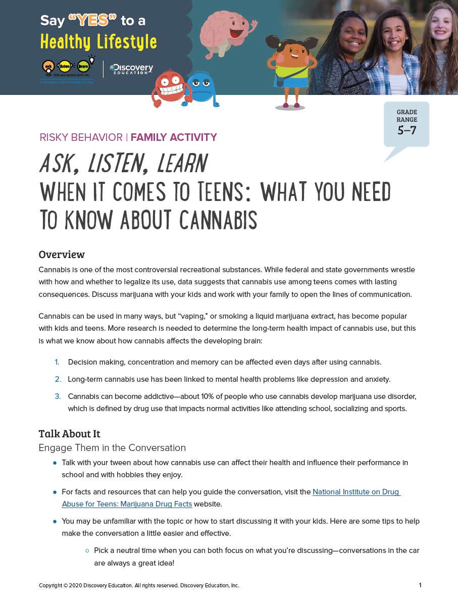Family Activity: When It Comes to Teens: What You Need to Know About Cannabis