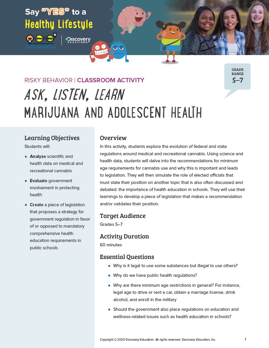 Risky Behavior Classroom Activity: Marijuana and Adolescent Health