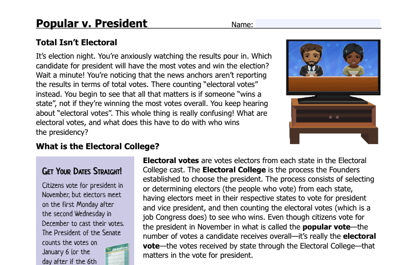 Electoral College and Popular Vote Lesson Plan