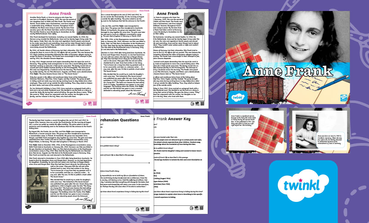 The Life of Anne Frank Lesson Pack – PowerPoint & Reading Comprehension for 6th-8th Grade