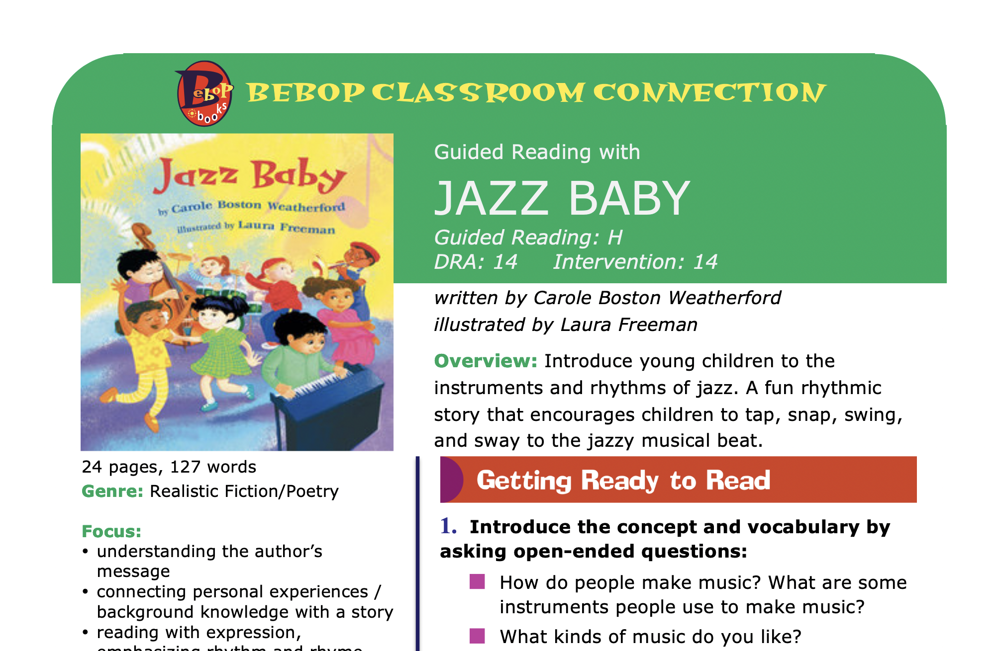 Jazz Baby - Guided Reading Lesson Plan