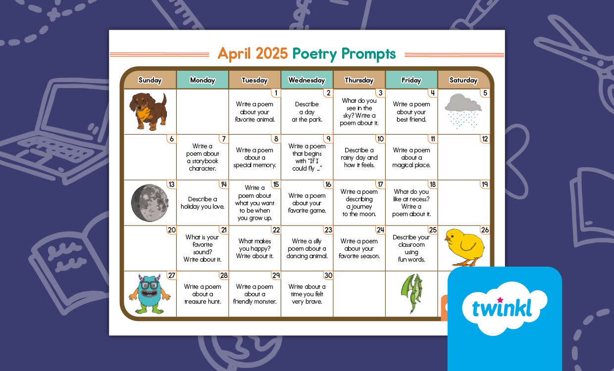 April 2025 Poetry Prompts Calendar – Weekday Writing Inspiration!