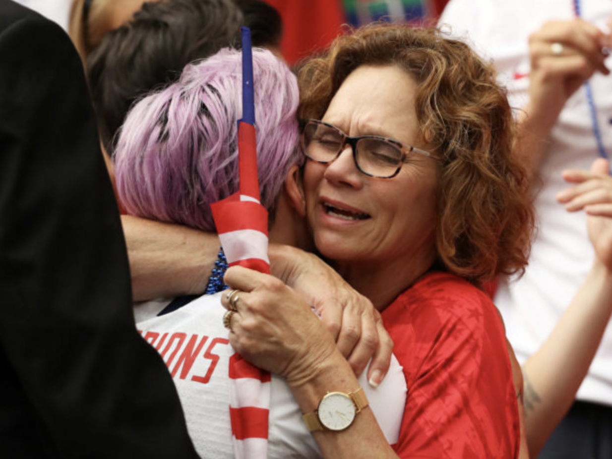  U.S. Women's Soccer team member Megan Rapinoe celebrates with her mother Soccer Football – Women’s World Cup Final – United States v Netherlands – Groupama Stadium, Lyon, France – July 7, 2019 Megan Rapinoe of the U.S. celebrates with her mother Denise Rapinoe after winning the Women’s World Cup REUTERS/Denis Balibouse