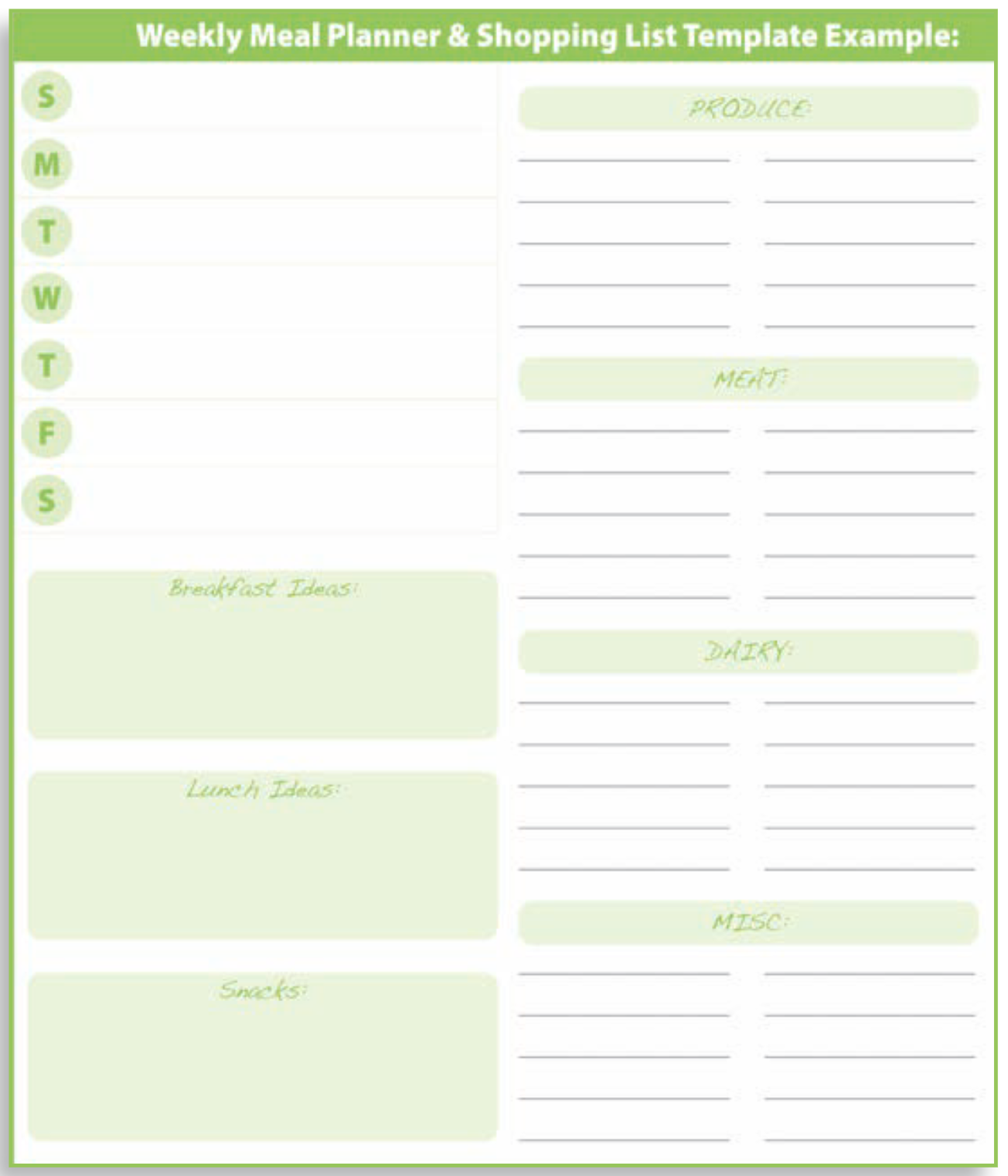 Meal planning worksheet