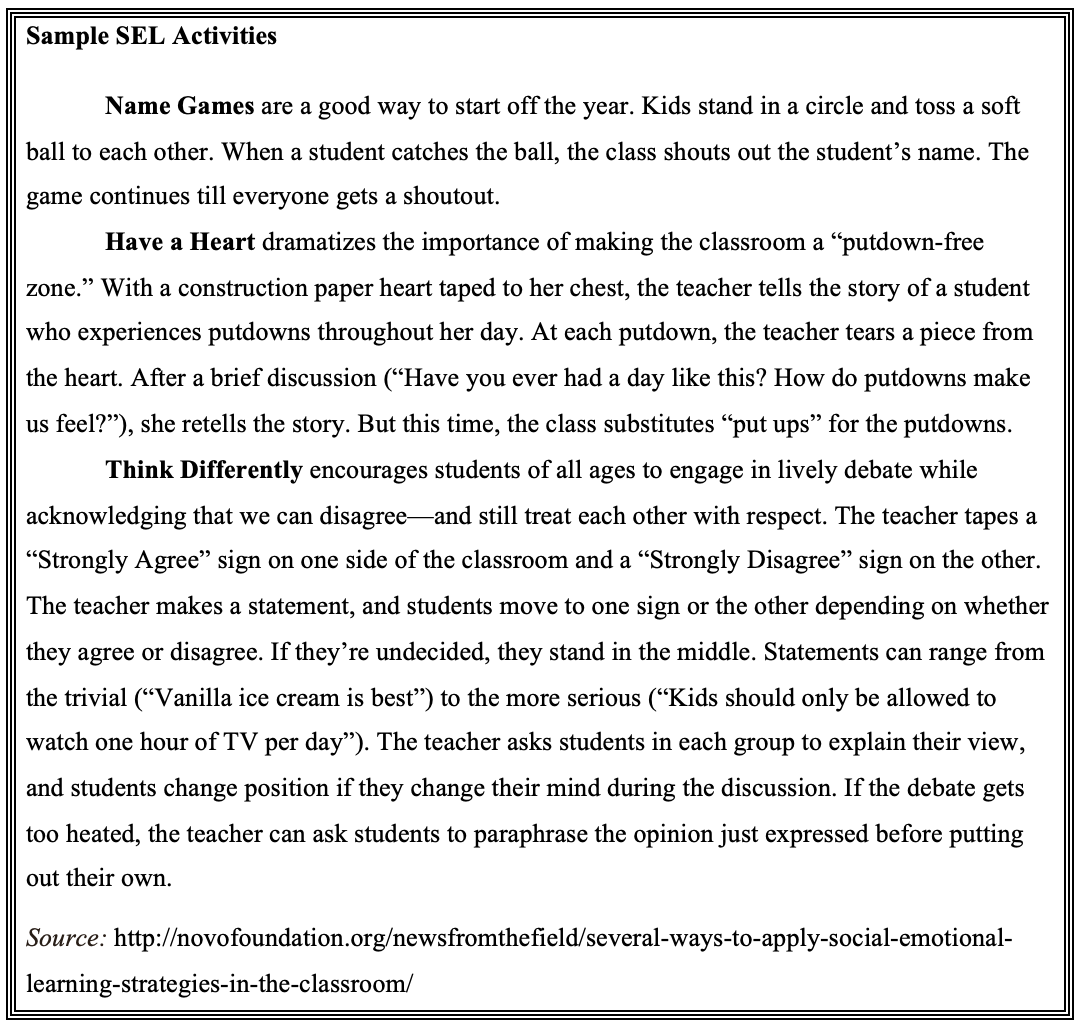 Sample SEL Activities