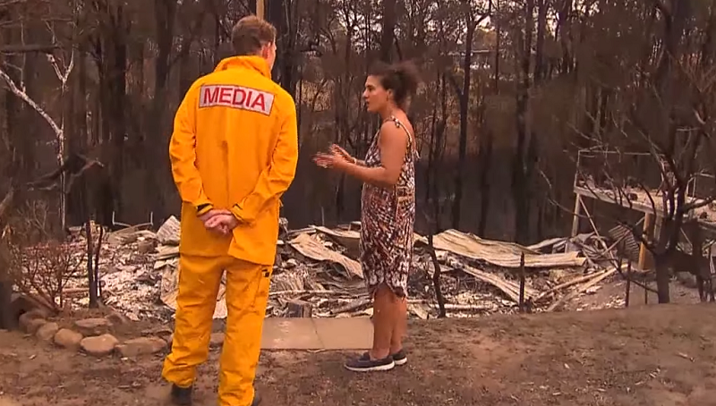 australia fires: a journalist interviews a woman whose house was destroyed in the flames.
