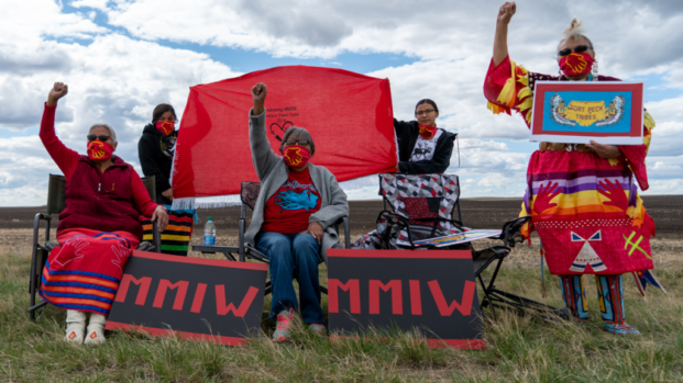 Native American rights’ group protests over construction of the Keystone XL Pipeline. Via PBS NewsHour