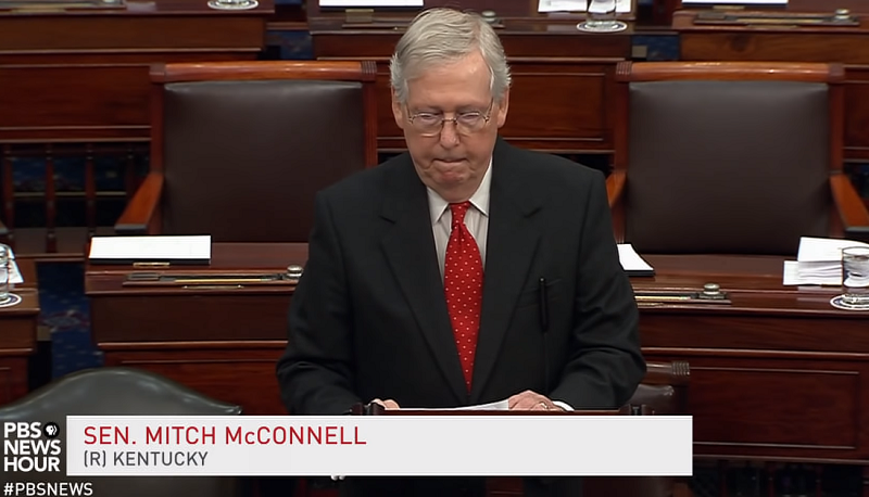 Mitch McConnell speaks at the impeachment trial on the floor of the Senate