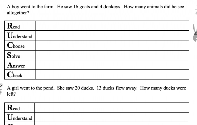 K-2 worded number problems