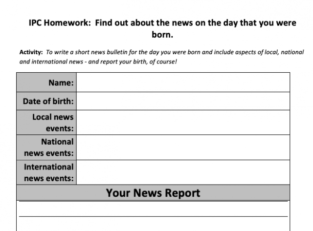 The day you were born: worksheet